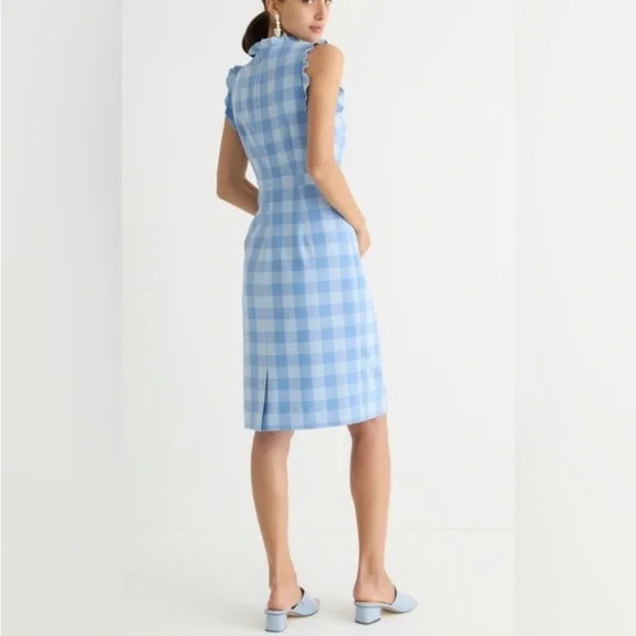 NWT J. Crew Gingham Stretch Crepe Ruffle-Trim Sheath A-Line Lined Midi Dress 16 - Picture 6 of 6